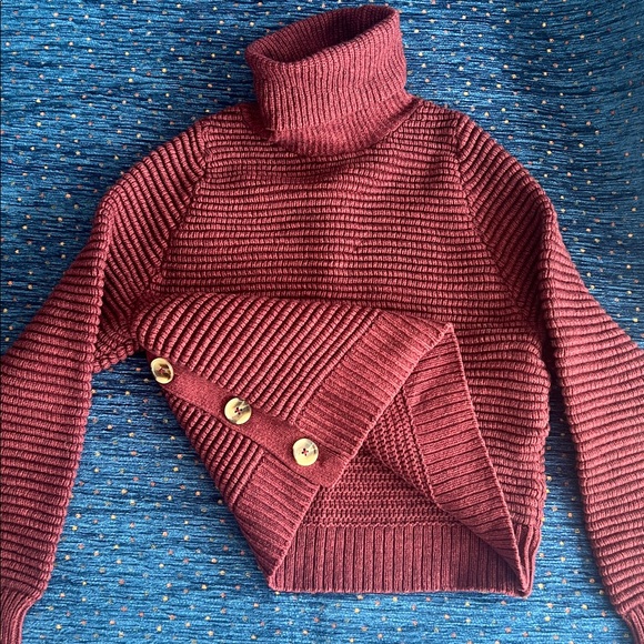 Madewell Sweaters - Madewell Ribbed Turtleneck Sweater - XS - Burgundy with 3 side buttons